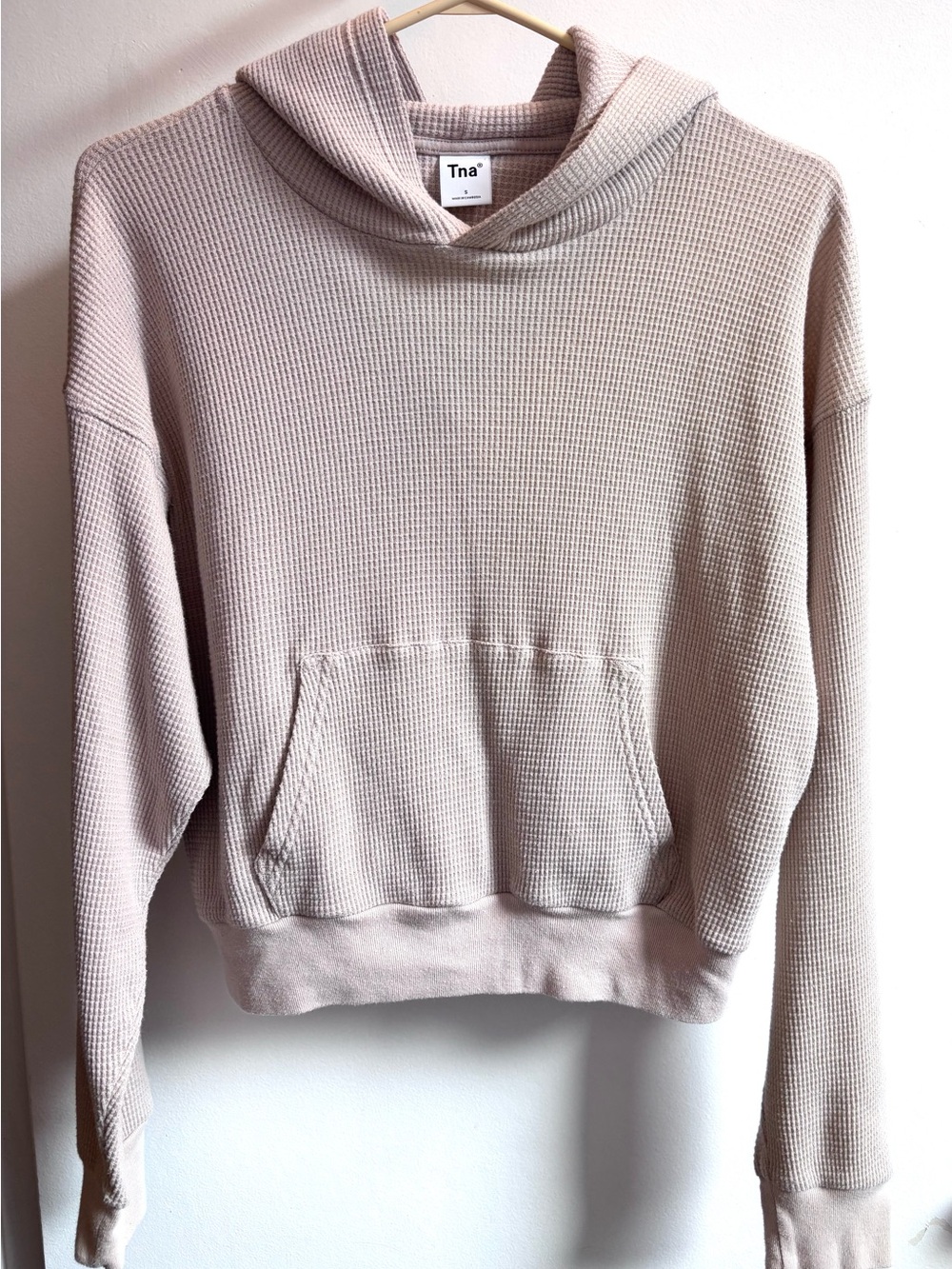 TNA Beige/Cream Waffle-Knit Hoodie Sweatshirt